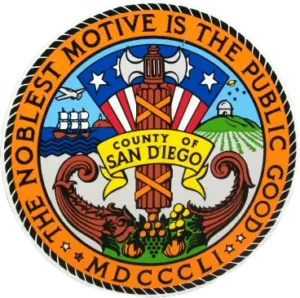 Seal of San Diego County, California, representing our service area for natural stone restoration and concrete polishing.